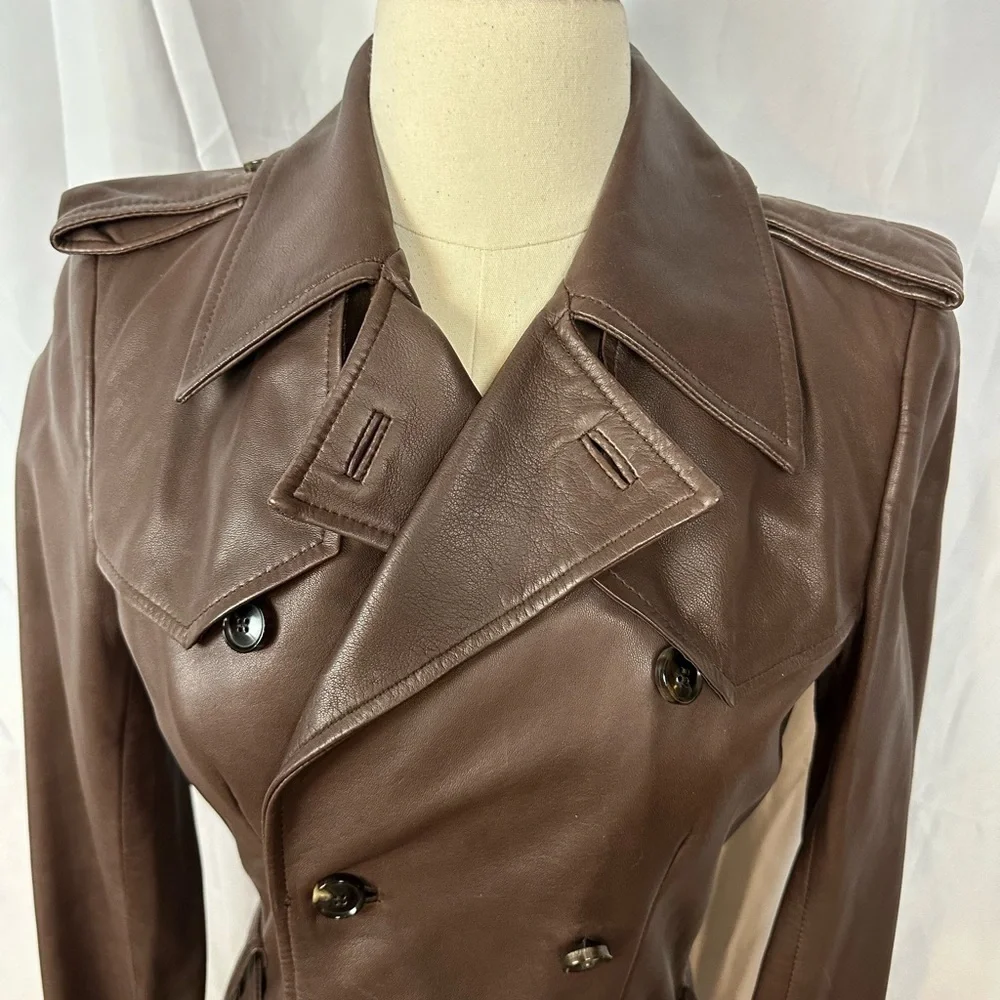 NWT Balenciaga Chocolate Brown Genuine Lambskin Leather Trench Coat Size FR36 - Picture 5 of 9